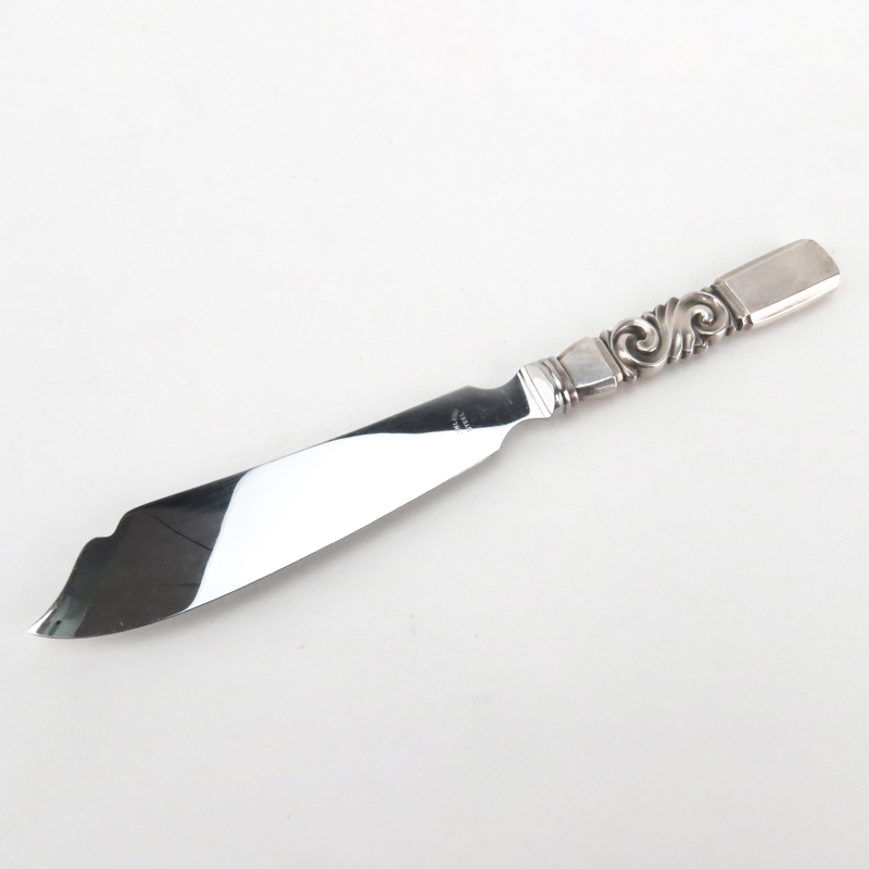 Georg Jensen "Scroll" Sterling Handled Fish Knife with Original Pouch. Stamped sterling on handle,