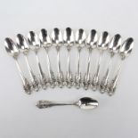 Set of Twelve (12) Wallace "Grand Baroque" Sterling Silver Teaspoons. Circa 1941. Stamped