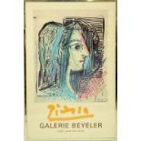 Circa 1970 Pablo Picasso Galerie Beyeler Poster Print. Some toning to paper. Sight measures 34-3/