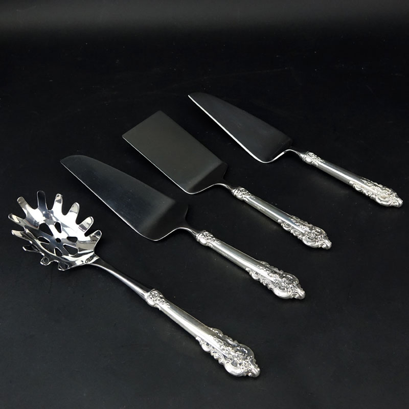 Collection of Four (4) Wallace "Grand Baroque" Sterling Silver Tableware. Includes: pasta server,