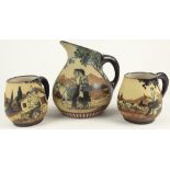 Three Pieces Art Deco VE Ciboria Hand Painted Pottery Pitcher and Cups. This Lot includes a Pitcher,