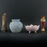 Collection of Antique Glass and Pottery Vases. Includes: Teplitz Art Nouveau Vase 14", Phoenix Satin