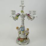 Vintage Von Schierholz Dresden Porcelain Figural 5 Light Candelabra. Decorated with Putti and