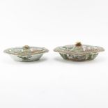 Two (2) Antique Chinese Export Rose Medallion Porcelain Covered Serving Dishes. One signed Made In