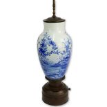 Vintage Chinese Blue and White Porcelain Vase as a Lamp on Metal Base. Whimsical frog motif. No