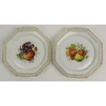 Pair Early 20th Century KPM Hand Painted Reticulated Porcelain Plates. Each With a Fruit Motif.