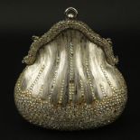 Vintage Judith Leiber Silver Tone And Crystal Evening Bag. Silver lame interior. Labeled