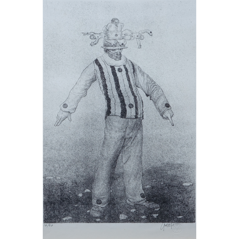 Mario Gruber, Brazilian (born 1927) Lithograph "Pierrot". Signed and numbered in pencil 16/50.
