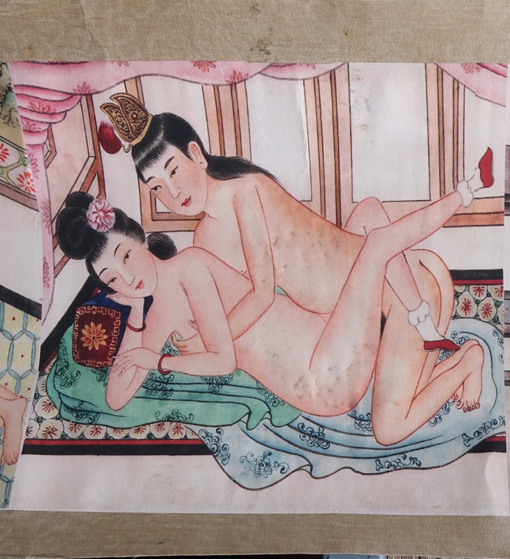 Two (2) Antique Japanese Erotica Shunga Scrolls. Unsigned. Toning and stains from age. Longest - Image 2 of 4