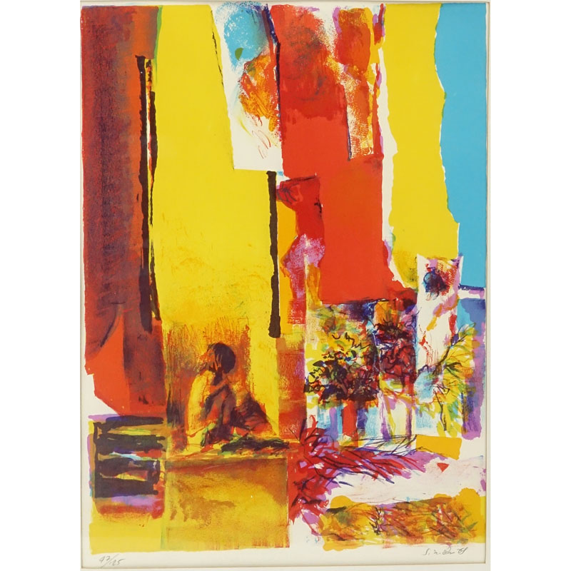 Nicola Simbari, Italian (1927 - 2012) Color lithograph "Yellow Wall". Signed and numbered 97/125