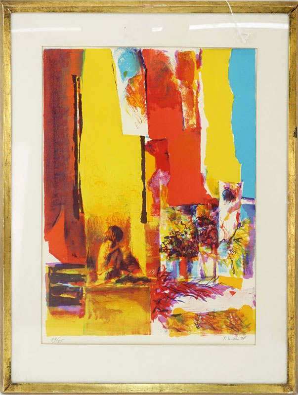 Nicola Simbari, Italian (1927 - 2012) Color lithograph "Yellow Wall". Signed and numbered 97/125 - Image 2 of 5