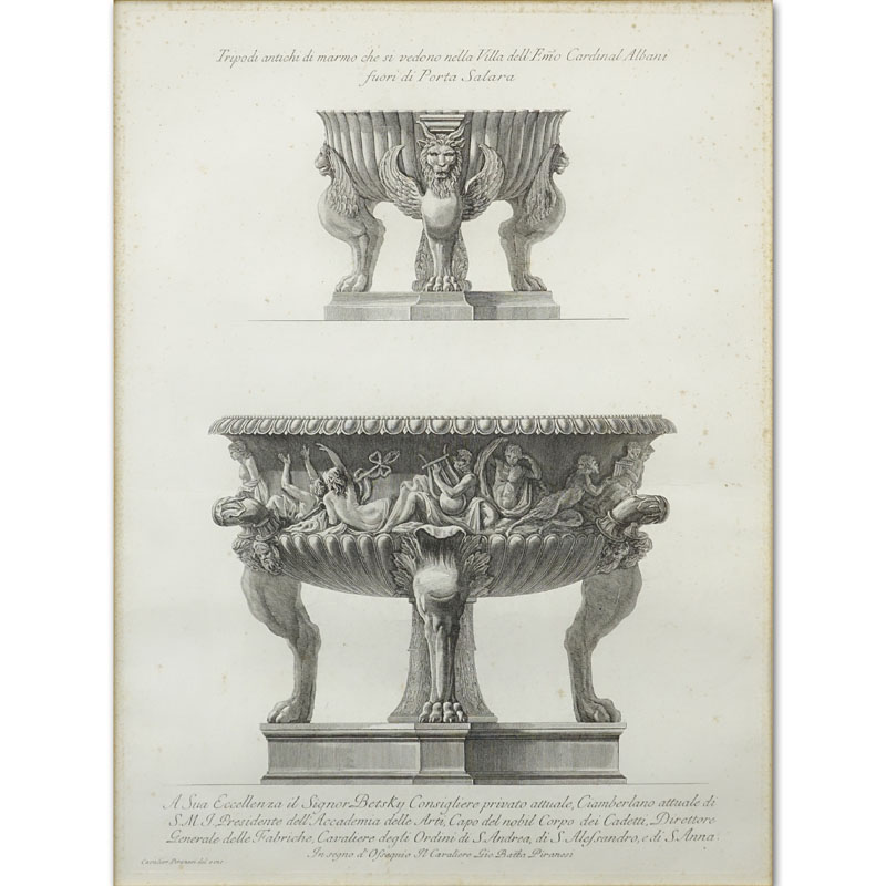 Ornamental Modern Engraving After Francesco Piranesi, Italian (born circa 1758-1810). Unsigned. Laid