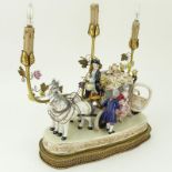 Vintage Dresden Porcelain Horse Drawn Carriage Group Now As A Lamp. No visible signature. Good