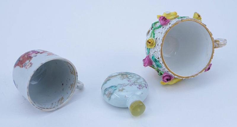 Three Piece Porcelain Lot. Includes: Meissen cup, signed, wear and losses, measures 2-3/8"; - Image 2 of 4