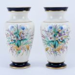 Pair of Vintage Old Paris Handpainted Porcelain Vases. Unsigned. One with hairline crack, light