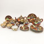 Twenty-One (21) Piece Vintage Japanese Brown Dragonware Moriage assembled Tea Set. Includes: Tea pot