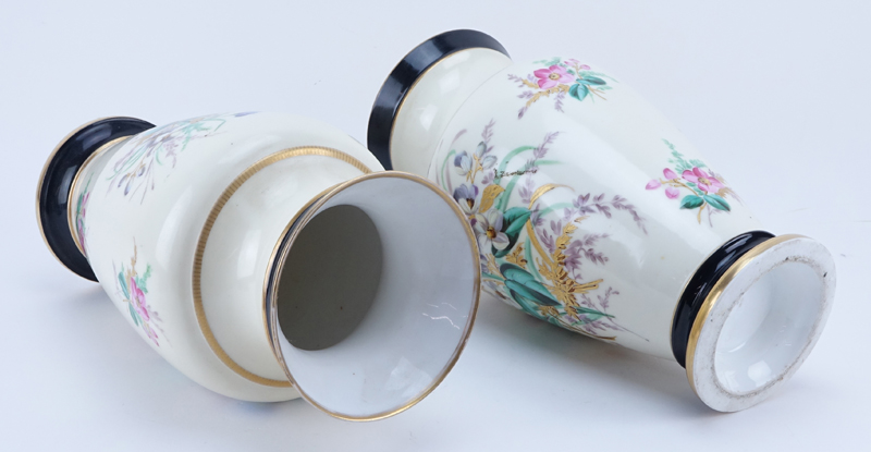 Pair of Vintage Old Paris Handpainted Porcelain Vases. Unsigned. One with hairline crack, light - Image 2 of 4