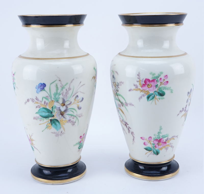 Pair of Vintage Old Paris Handpainted Porcelain Vases. Unsigned. One with hairline crack, light - Image 3 of 4