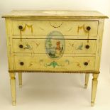 Early to Mid 20th Century Painted Three Drawer Commode. Unsigned. Rubbing and surface wear, drink
