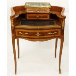 Early 20th Century Louis XV Style Parquetry Inlaid and Bronze Mounted Bureau de Dame. Includes three