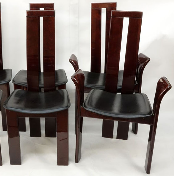 Set of Six (6) Pietro Costantini, Italy, circa 1970's Dining chairs. Lacquered wood with stitched