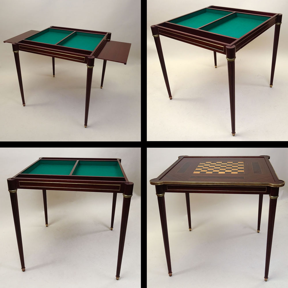 Mid 20th C Louis XVI Style Inlaid Game Table aka Tric-Trac Table. Pull out leaves, Removable top. - Image 3 of 3