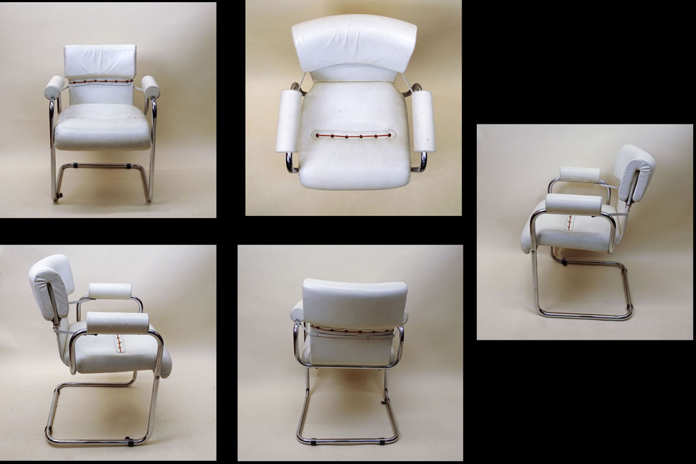 Set of Three (3) 1970's Guido Faleschini by Mariani for Pace Leather and Chrome Chairs. White - Image 2 of 2