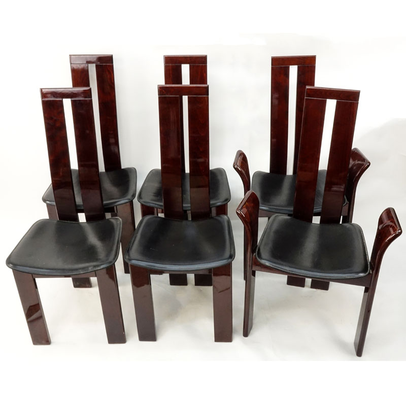 Set of Six (6) Pietro Costantini, Italy, circa 1970's Dining chairs. Lacquered wood with stitched - Image 2 of 2