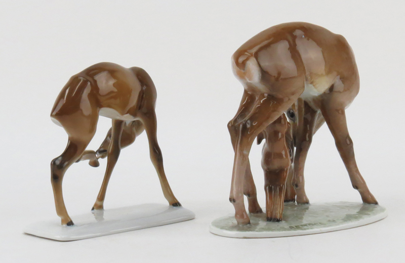 Two (2) Rosenthal Germany handgemalt Glazed Porcelain Figurines. Includes deer and fawn grouping - Image 2 of 6