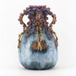 19th Century Austrian Amphora Art Nouveau Relief Pottery Vase. Decorated with various blue tones