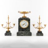19th Century French Louis XV Style Raingo Freres Paris Gilt Bronze and Marble Clock Garniture Set.