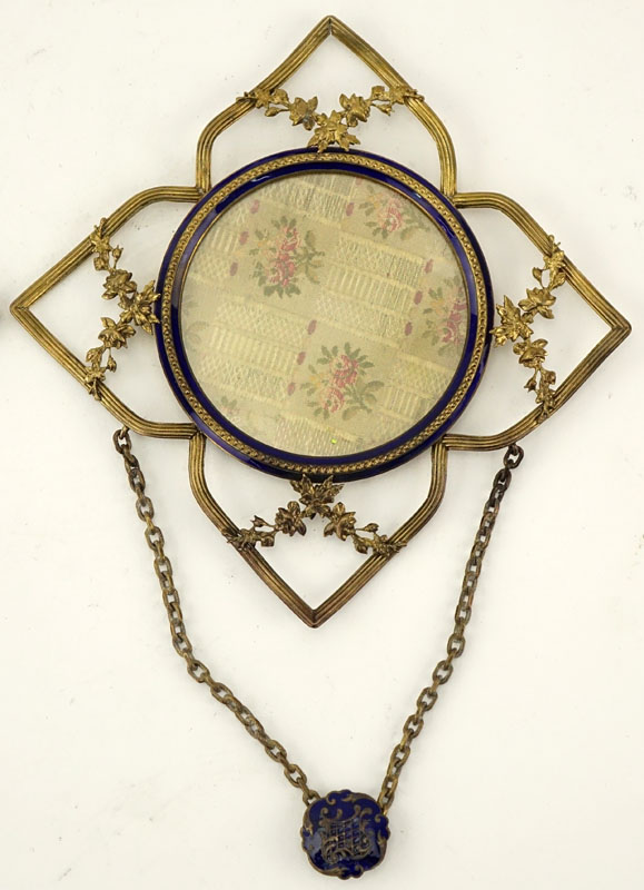 Pair of Antique French Gilt Bronze and Enamel Hanging Frames. Decorated with garland motif and - Image 3 of 5