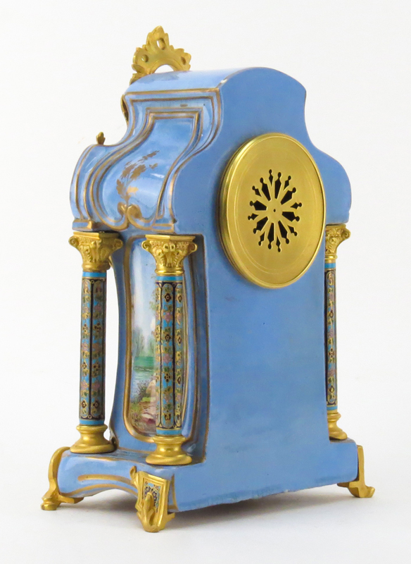 Antique Sevres Style Bronze Mounted, Cloisonné, Porcelain Mantel Clock. Decorated with gilt bronze - Image 2 of 9