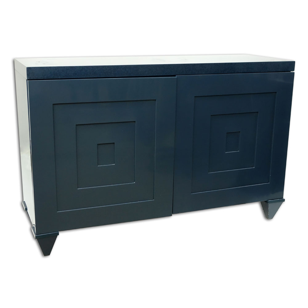 Contemporary Modern Lacquered Wood Serving Cabinet Console. Interior with felt lined drawers,