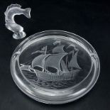 Two (2) Piece Lalique Lot. Includes: "Goujon" fish paperweight, "Santa Maria" ashtray. Signed. Small