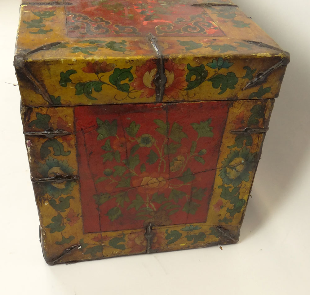 Antique Tibetan Trunk. Very Colorful. Unsigned. Some wear, rubbing and stains. Measures 16-1/2 - Image 8 of 9