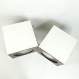 Pair of Mid Century Modern Lane Style Cube Laminate "Circle Cut Out" Side Tables. White laminate