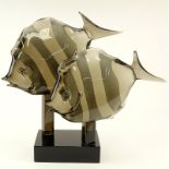 Vintage Licio Zanetti Art Glass Angel Fish Sculpture. Signed on base. AS IS condition, both fish