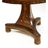 Antique Dutch Baroque Style Mixed Wood Marquetry Center Table on a tripod, footed base, the top,