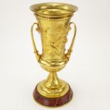 Early 20th French Empire Style Century Gilt Bronze Relief Urn Mounted on Underside. Depicts a high