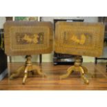 Lot of Two (2) Associated 19th Century Italian Inlaid Walnut Tilt-top Game Tables or Side Tables