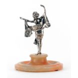 Paul Philippe Style Art Deco Silvered Bronze Dancer on Alabaster Base. Unsigned. Patina wear, few