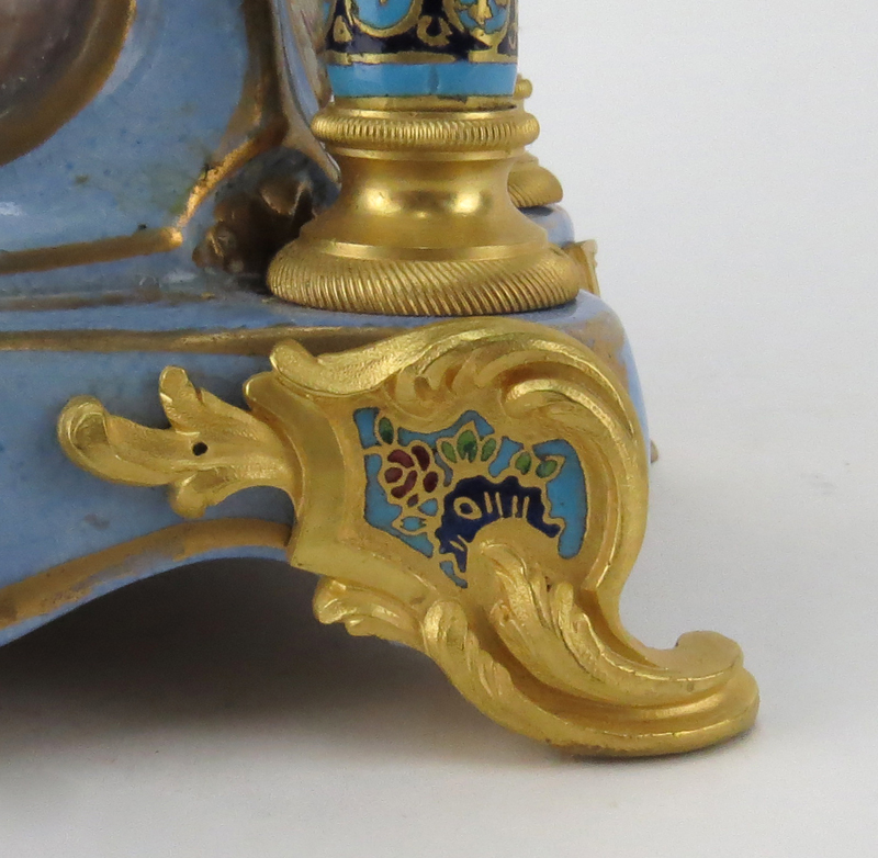 Antique Sevres Style Bronze Mounted, Cloisonné, Porcelain Mantel Clock. Decorated with gilt bronze - Image 5 of 9