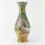 Antique Jean Pouyat Limoges France Art Nouveau Porcelain Vase. Depicts a peacock in nature scene