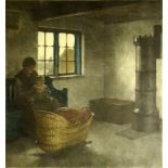 Peter Vilhelm Ilsted Danish (1861-1933) Color Mezzotint "Fisherman's Room at Hornbaek" Circa 1932.