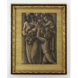 Mid Century Fine Charcoal and Pastel Drawing "Embrace" Signed Lower Left. Signature illegible.