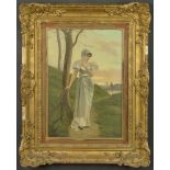 Early 20th Century Oil on Panel "Lady in White Dress" Unsigned. Paint Flakes, Losses to Frame