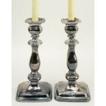 Pair of Vintage Silver Plate Candle Sticks Now As Lamps. Unsigned. Light dings or in good condition.