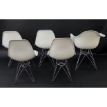 Set of Five (5) Eames Design by Herman Miller Molded Plastic Shell Chairs With Chrome Base. Includes