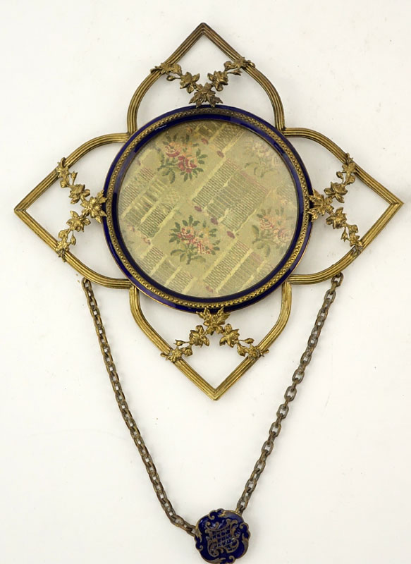 Pair of Antique French Gilt Bronze and Enamel Hanging Frames. Decorated with garland motif and - Image 2 of 5